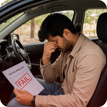 Learner driver holding a failed practical test result